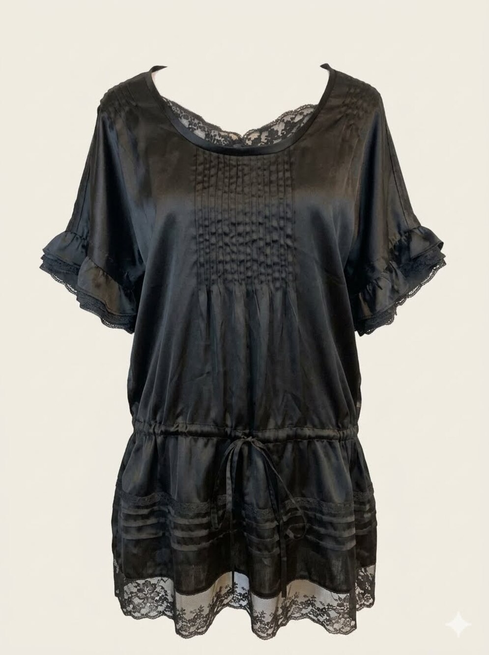 Anthropologie Andersen Lauth Reykjavik Dress Satin Lace Mini Drop Waist XS